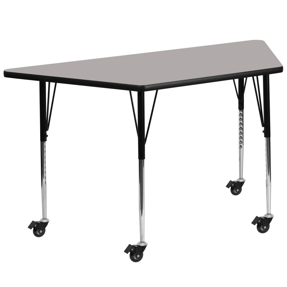 Flash Furniture Mobile 47inW Trapezoid HP Laminate Activity Table With Standard Height-Adjustable Legs, Gray