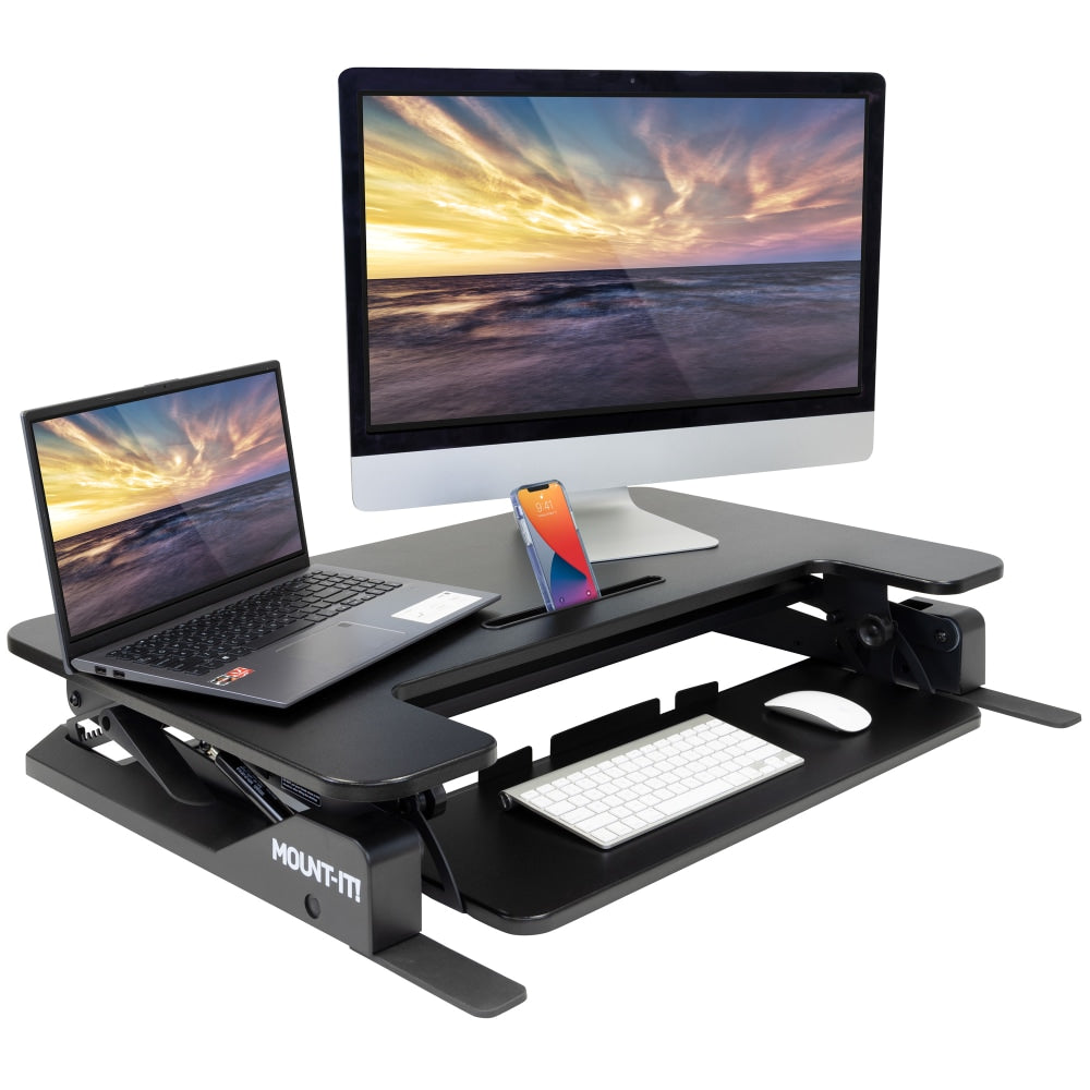 Mount-It! MI-7926 41inW Standing Desk Converter With Gas Spring Riser, Black