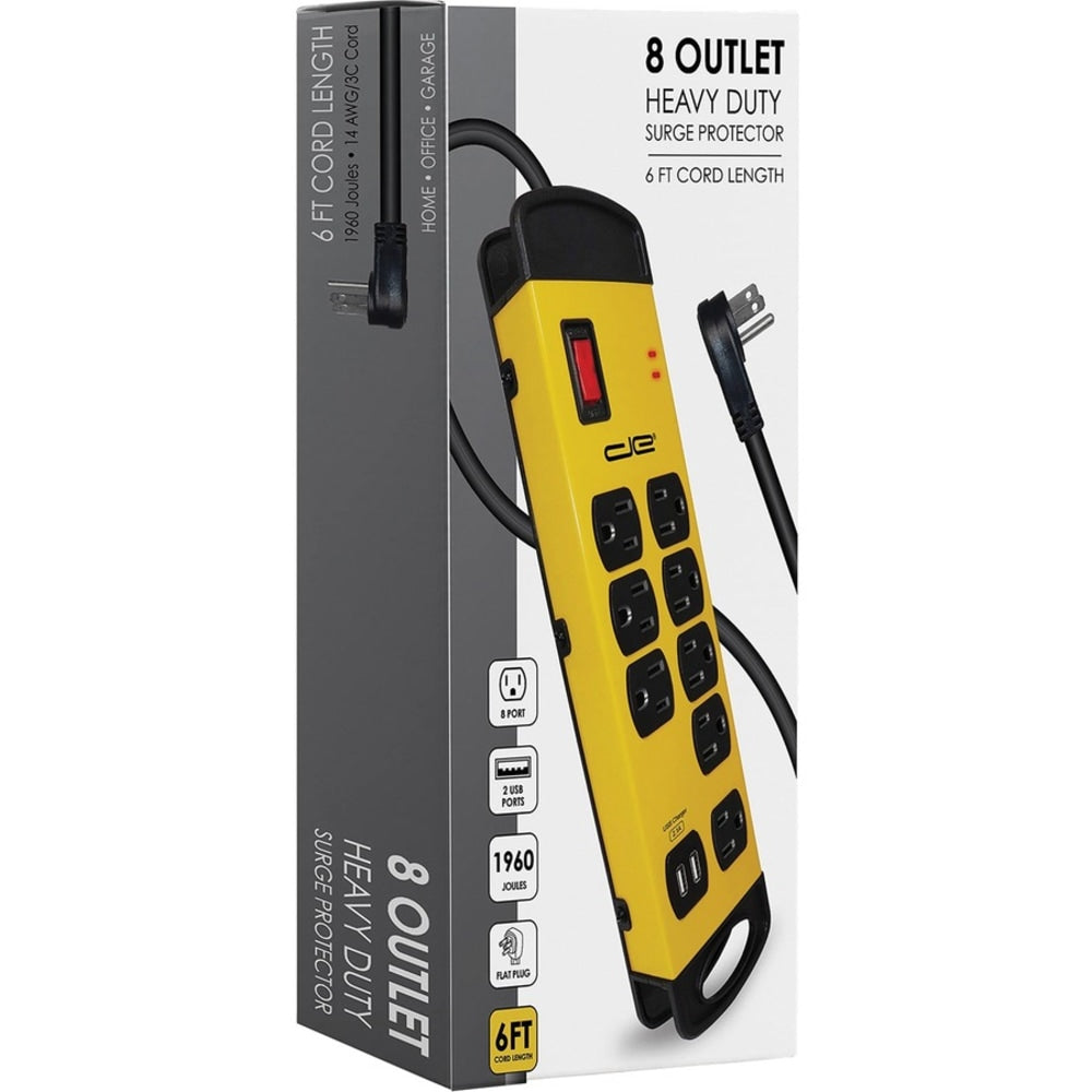 Digital Energy World 10-Outlets Surge Suppressor/Protector - 8 x AC Power, 2 x USB - 1875 VA - 1960 J - 120 V AC Input - 6 ft