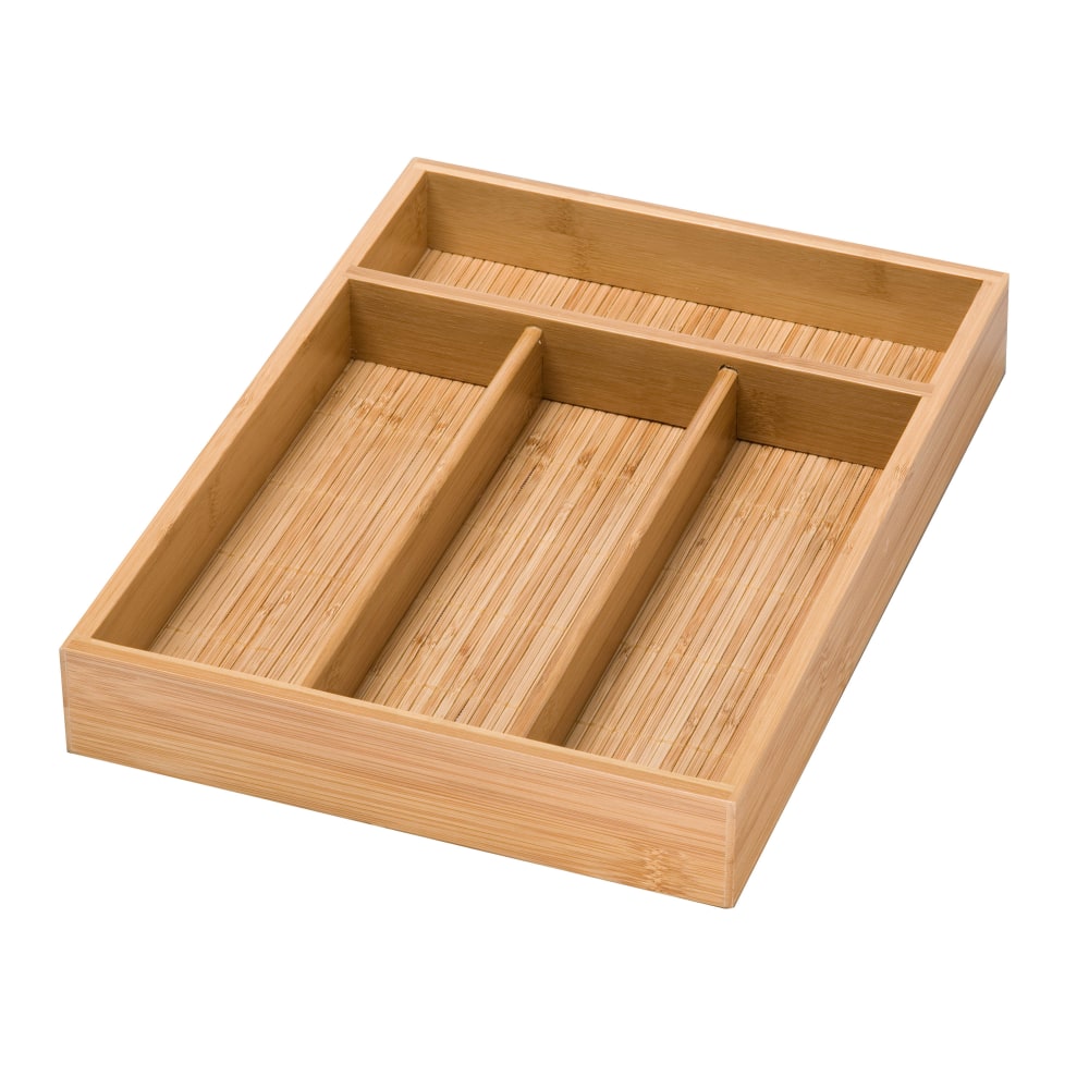 Honey-Can-Do 4-Compartment Bamboo Cutlery Tray, 2inH x 10 1/4inW x 14inD