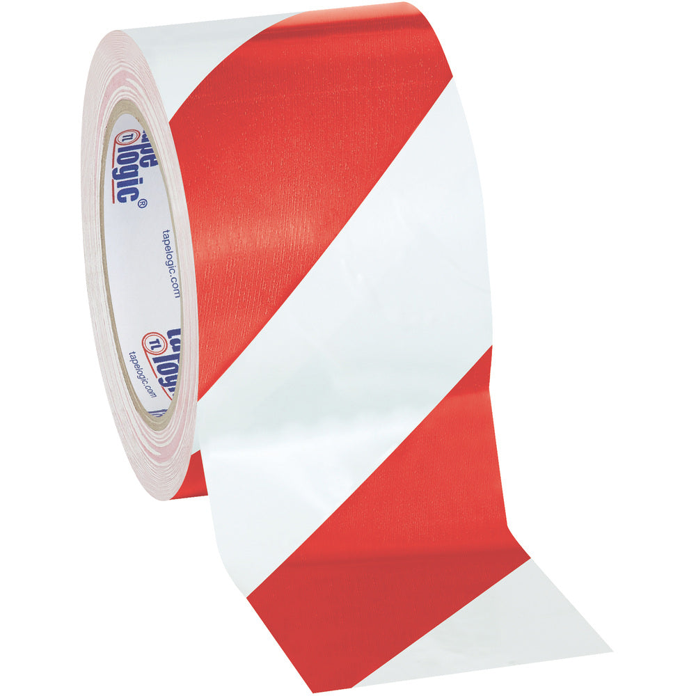 BOX Packaging Striped Vinyl Tape, 3in Core, 3in x 36 Yd., Red/White, Case Of 3