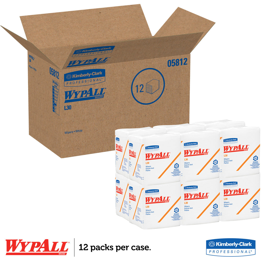 Wypall L30 Light Duty Wipers - Quarter-fold - 12.50in x 12in - White - Light Duty - For Face, Hand - 90 Quantity Per Pack - 1 / Pack