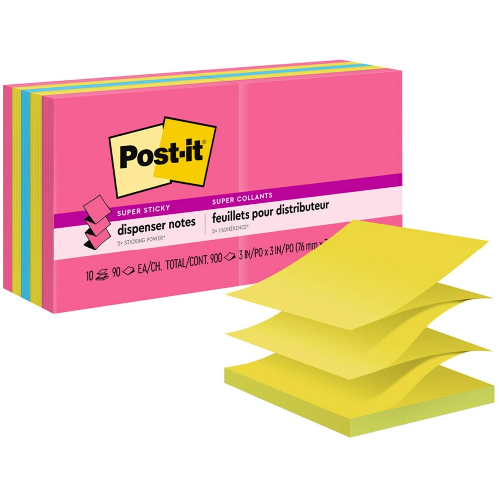 Post-it Super Sticky Pop Up Notes, 3 in x 3 in, 10 Pads, 90 Sheets/Pad, 2x the Sticking Power, Energy Boost Collection