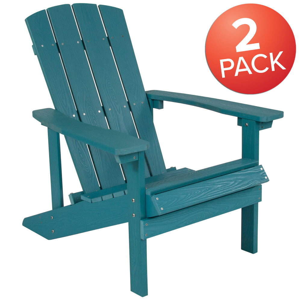 Flash Furniture Charlestown All-Weather Poly Resin Wood Adirondack Chairs, Sea Foam, Set Of 2 Chairs