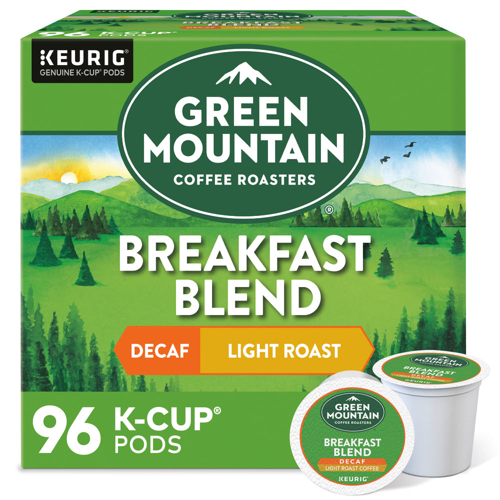 Green Mountain Coffee Single-Serve Coffee K-Cup, Decaffeinated, Breakfast Blend, Carton Of 96, 4 x 24 Per Box