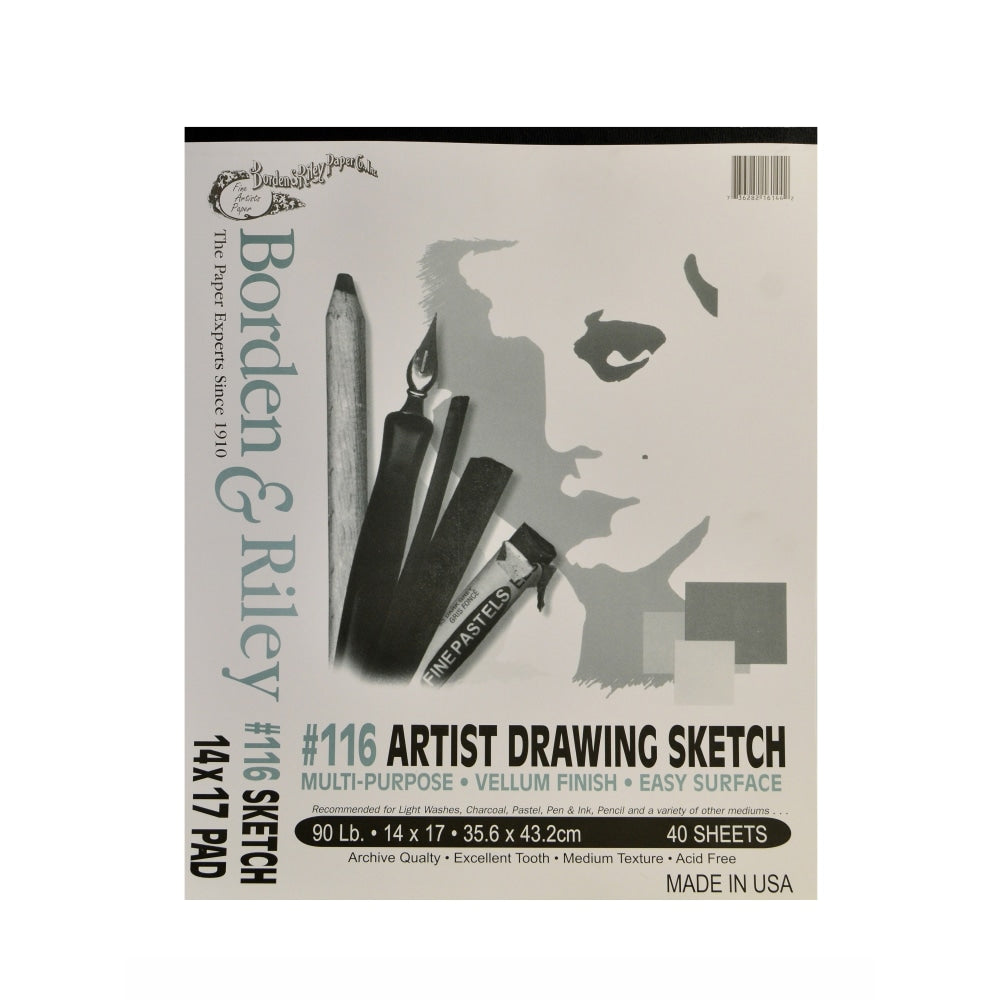 Borden & Riley #116 Artist Drawing/Sketch Vellum Pads, 14in x 17in, 40 Sheets Per Pad, Pack Of 2 Pads