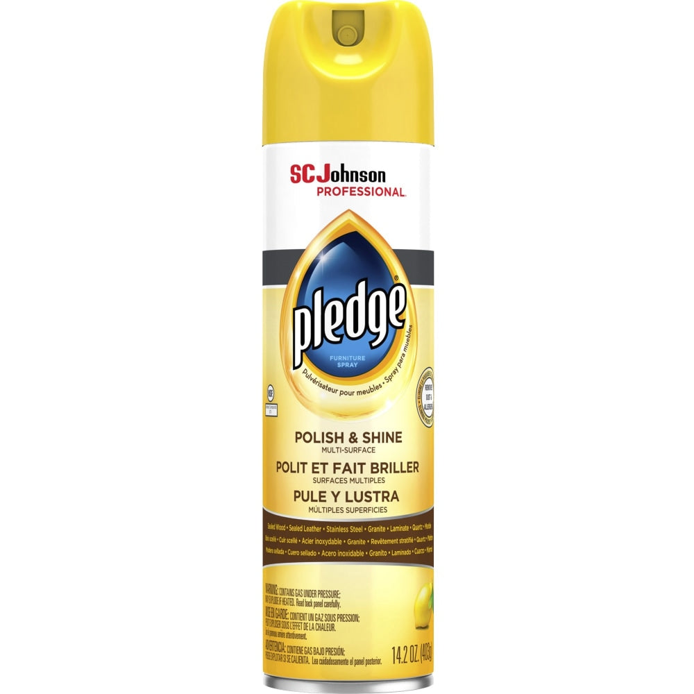 Pledge Lemon Enhancing Polish - Spray - 14.2 fl oz (0.4 quart) - Lemon Scent - 6 / Carton - White