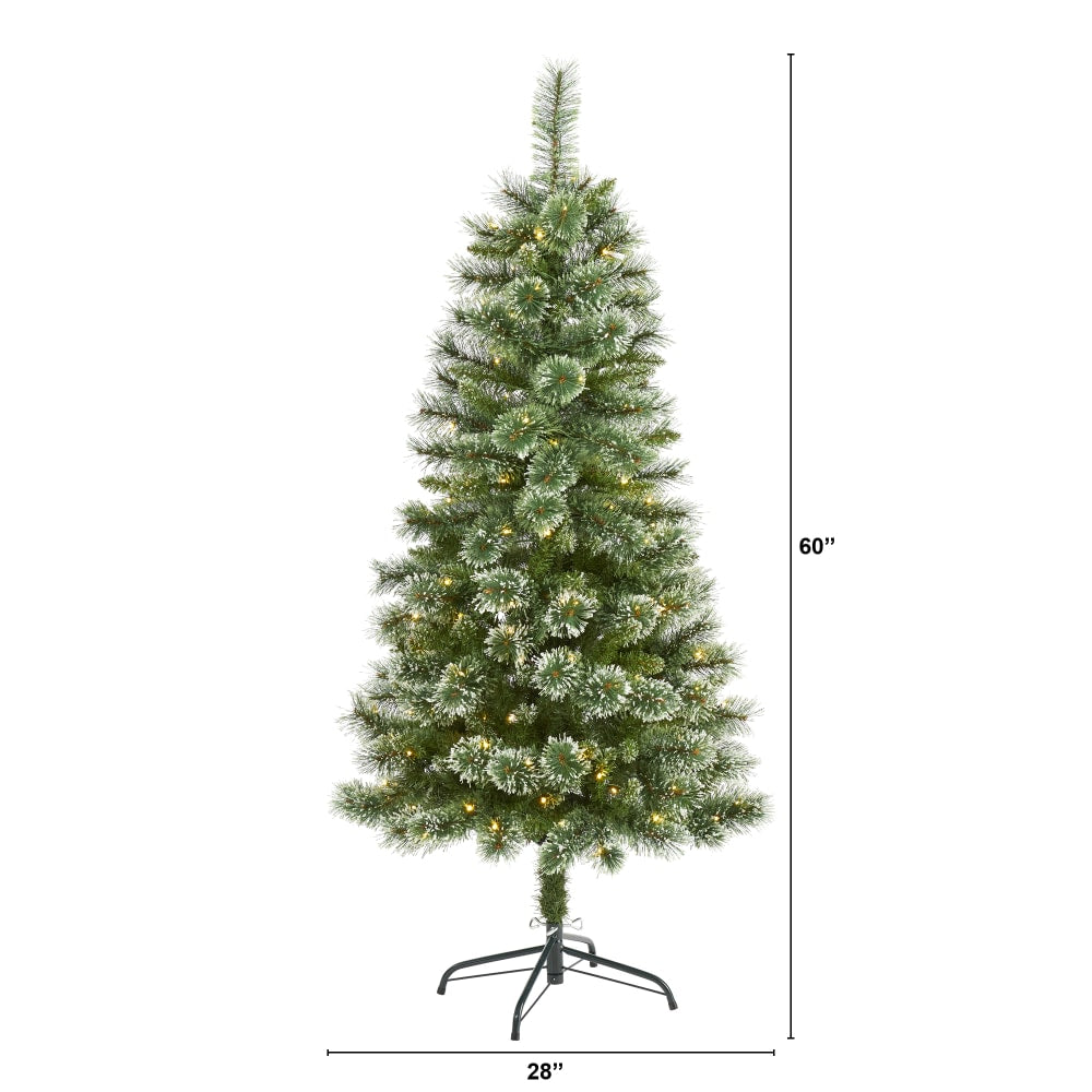 Nearly Natural Wisconsin Slim Snow Tip Pine Artificial Christmas Tree, 5'H