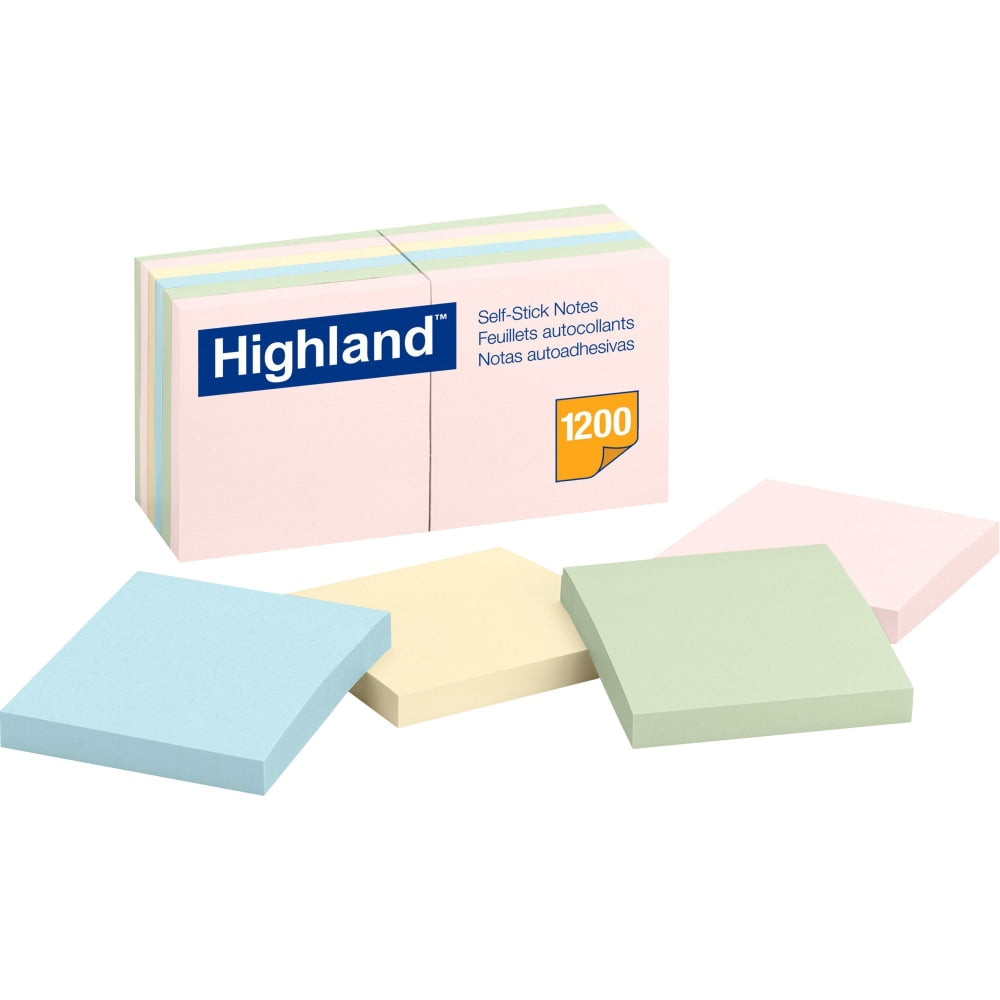 Highland Notes, 3 in x 3 in, 12 Pads, 100 Sheets/Pad, Assorted Pastel Colors