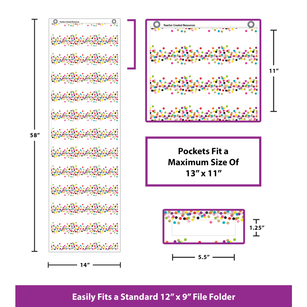 Teacher Created Resources File Storage Pocket Chart With 10 Pockets, 14in x 58in, Confetti