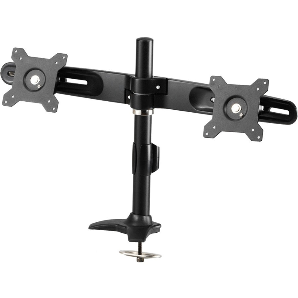 Amer Mounts Grommet Based Dual Monitor Mount for two 15in-24in LCD/LED Flat Panel Screens - Supports up to 26.5lb monitors, +/- 20 degree tilt, and VESA 75/100