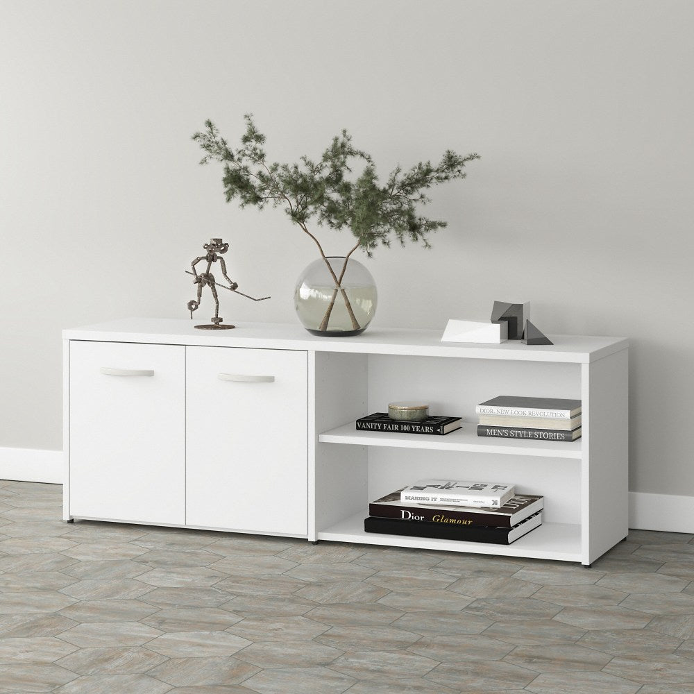 Bush Business Furniture Studio A Low Storage Cabinet With Doors And Shelves, White, Standard Delivery