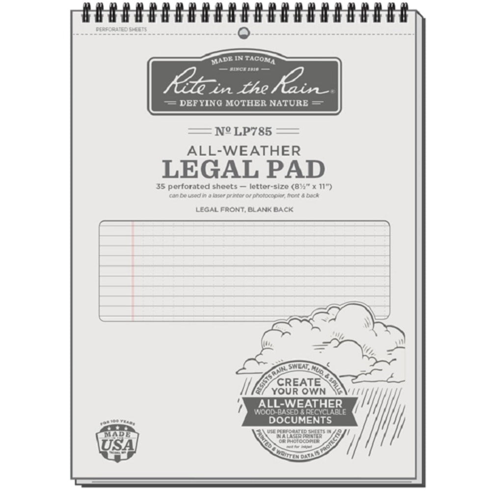 Rite in the Rain All-Weather Spiral Legal Pads, 8-1/2in x 11in, Pack Of 12 Pads