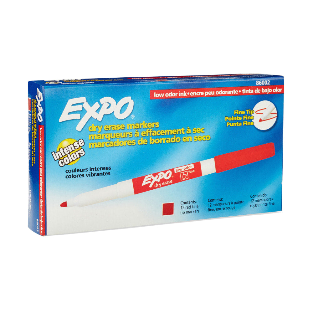 EXPO Low-Odor Dry-Erase Markers, Fine Point, Red, Pack Of 12