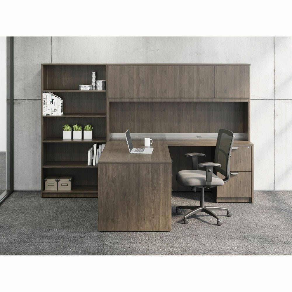 Lorell Prominence 2.0 66inW Left-Pedestal Computer Desk, 95% Recycled, Gray Elm