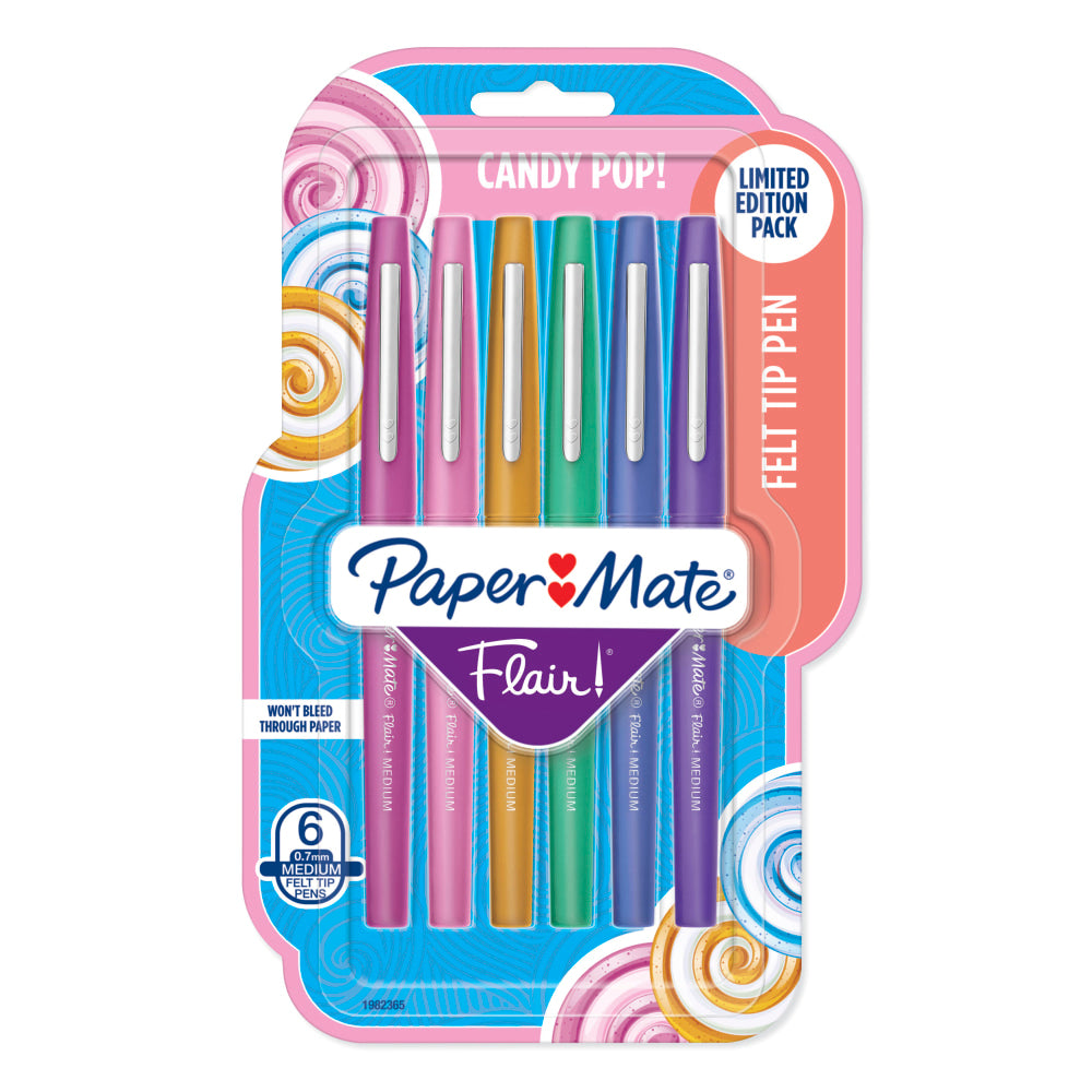 Paper Mate Flair Candy Pop Felt-Tip Markers, 0.7 mm, Medium Point, Assorted Colors, Pack Of 6