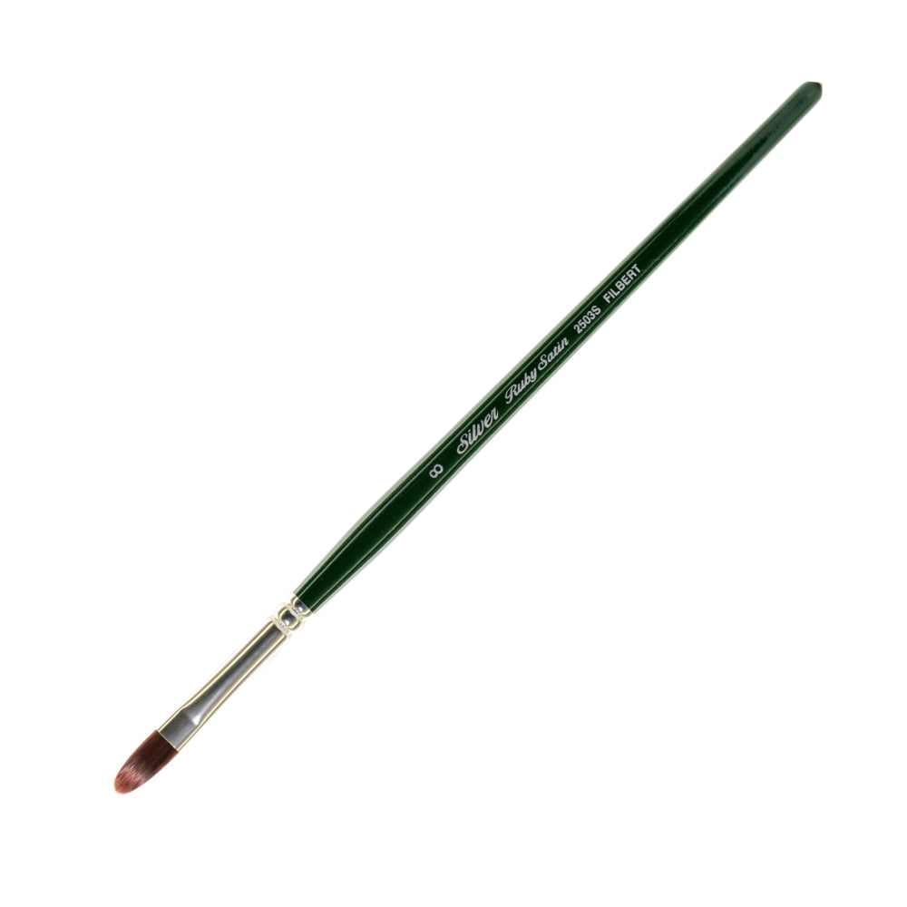 Silver Brush Ruby Satin Series Short-Handle Paint Brush 2503S, Size 8, Filbert, Synthetic, Multicolor