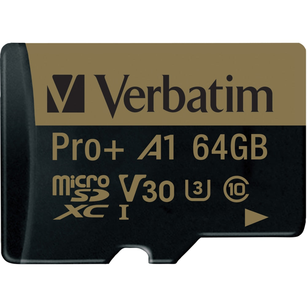 Verbatim PRO Plus 64 GB Class 10/UHS-I (U3) microSDXC - 1 Pack - 100 MB/s Read - 80 MB/s Write - 666x Memory Speed - Lifetime Warranty