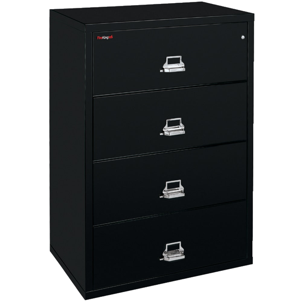 FireKing UL 1-Hour 44-1/2inW x 22-1/8inD Lateral 4-Drawer Fireproof File Cabinet, Black, White Glove Delivery