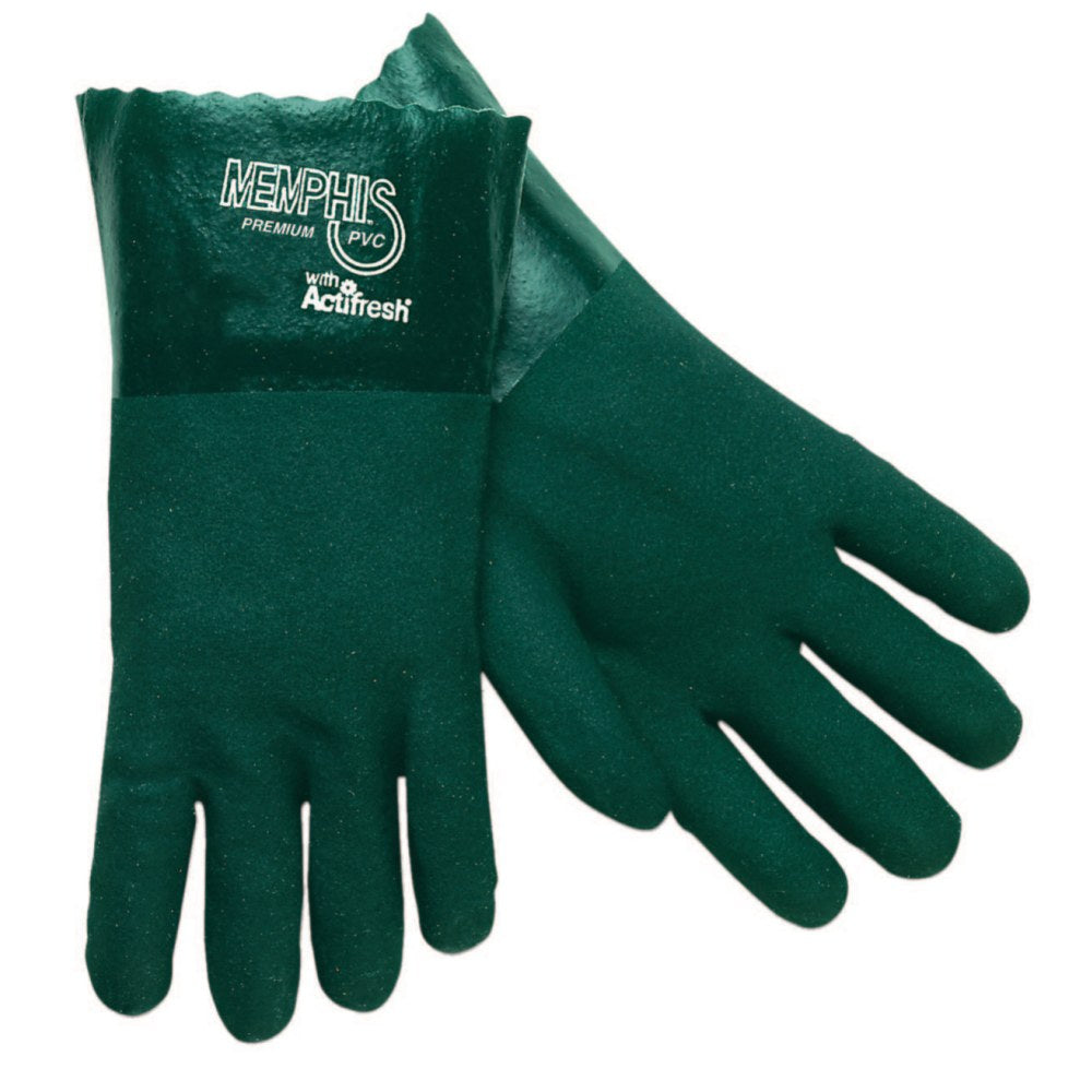 Memphis Glove Premium Double-Dipped PVC Gloves, Mens, Green, Pack Of 12 Pairs