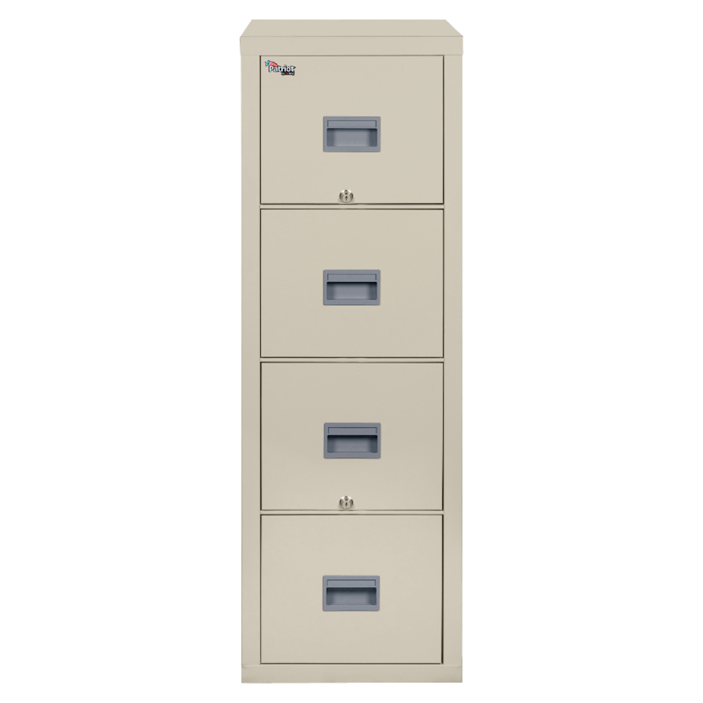 FireKing Patriot 17-3/4inD Vertical 4-Drawer Letter-Size Fireproof File Cabinet, Metal, Parchment, White Glove Delivery