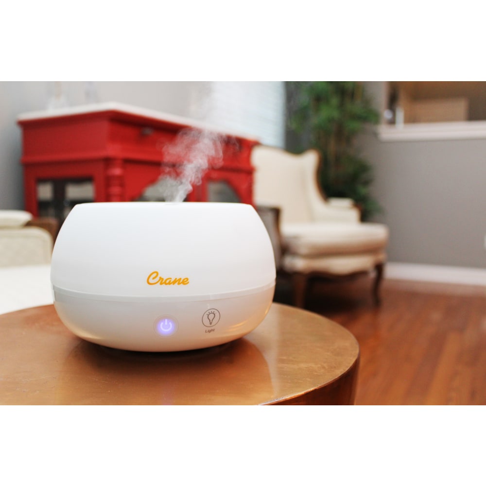 Crane Personal Ultrasonic Cool Mist Humidifier & Aroma Therapy Diffuser, 0.2 Gallons, 6 3/4in x 6 3/4in x 4 1/8in, White