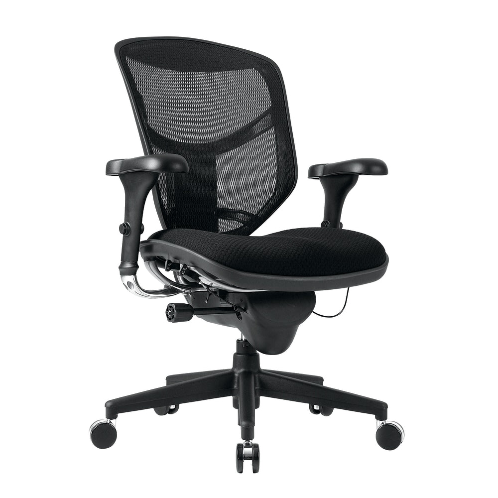 WorkPro Quantum 9000 Series Ergonomic Mesh/Premium Fabric Mid-Back Chair, Black/Black, BIFMA Compliant