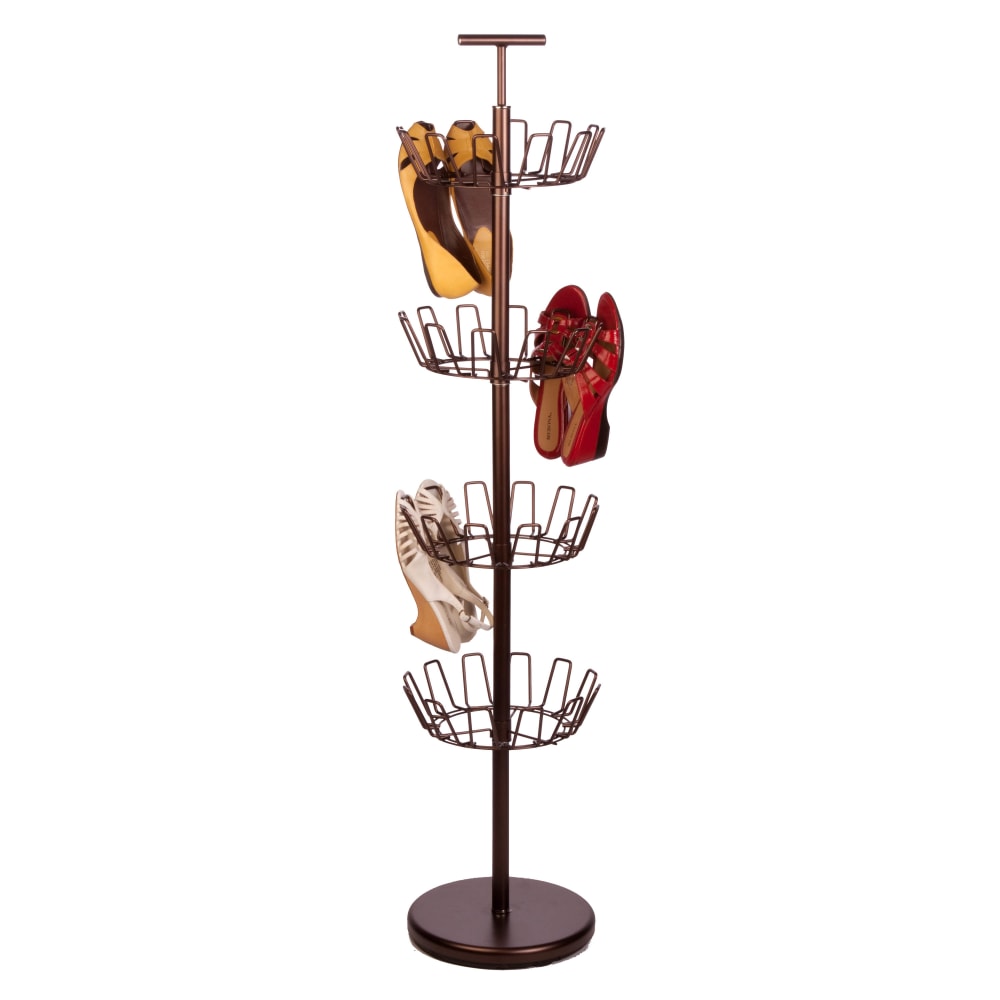 Honey-Can-Do 4-Tier Revolving Shoe Tree, 49 1/4inH x 11 1/2inW x 11 1/2inD, Bronze