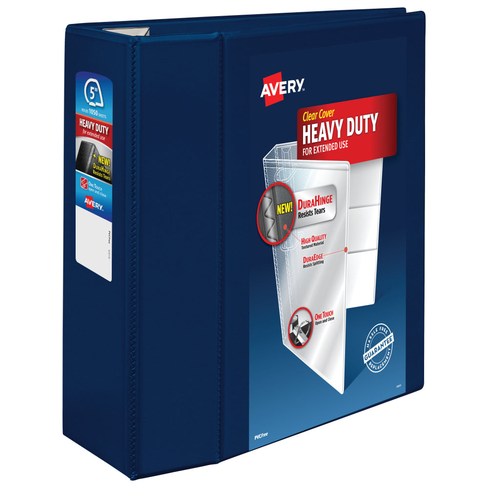 Avery Heavy-Duty View 3 Ring Binder, 5in One Touch EZD Rings, Navy Blue, 1 Binder