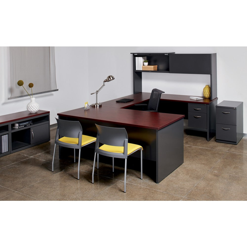 WorkPro Modular 66inW Right-Pedestal Computer Desk, Charcoal/Mahogany