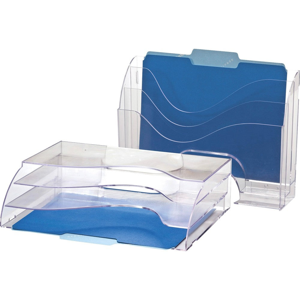 Officemate Clear Wave 2-way Desktop Organizer - 3 Compartment(s) - 3 Tier(s) - 11.3in Height x 13in Width x 3.6in Depth - Desktop - Clear - Plastic - 1 Each