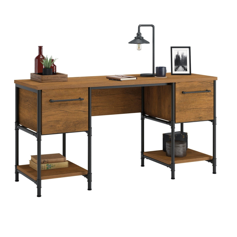 Sauder Iron City 59inW Computer Desk, Checked Oak