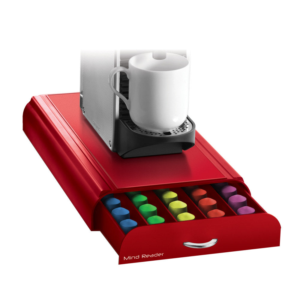 Mind Reader Nespresso Coffee Capsule Drawer, 50-Pod Capacity, Red