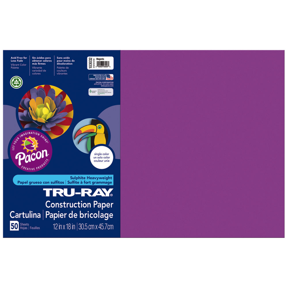 Tru-Ray Construction Paper, 50% Recycled, 12in x 18in, Magenta, Pack Of 50