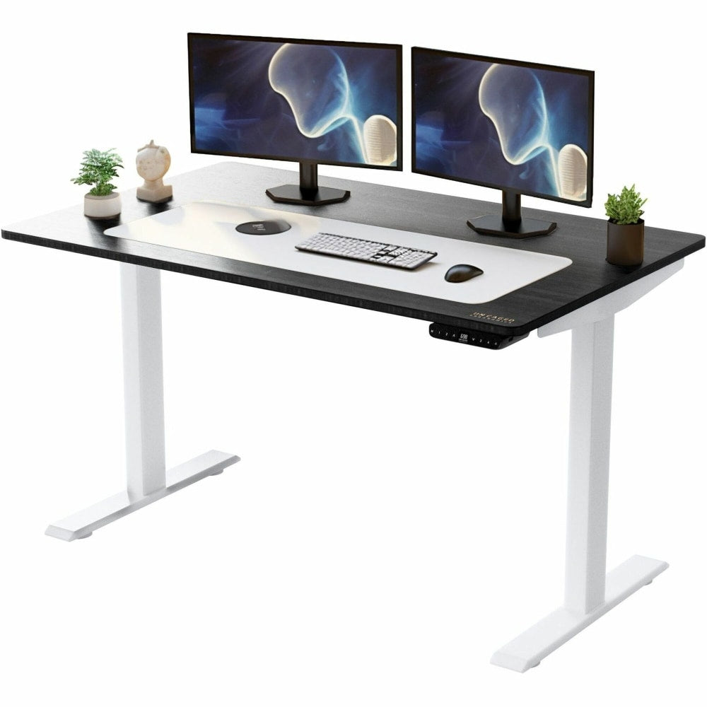 Rise Up Electric Standing Desk 60x30in Black Desktop Dual Motors Adjustable Height White Frame (26-51.6in) with memory - Upgrade to a truly ergonomic, motorized sit stand up office desk featuring premium motors - one touch adjusting - memory