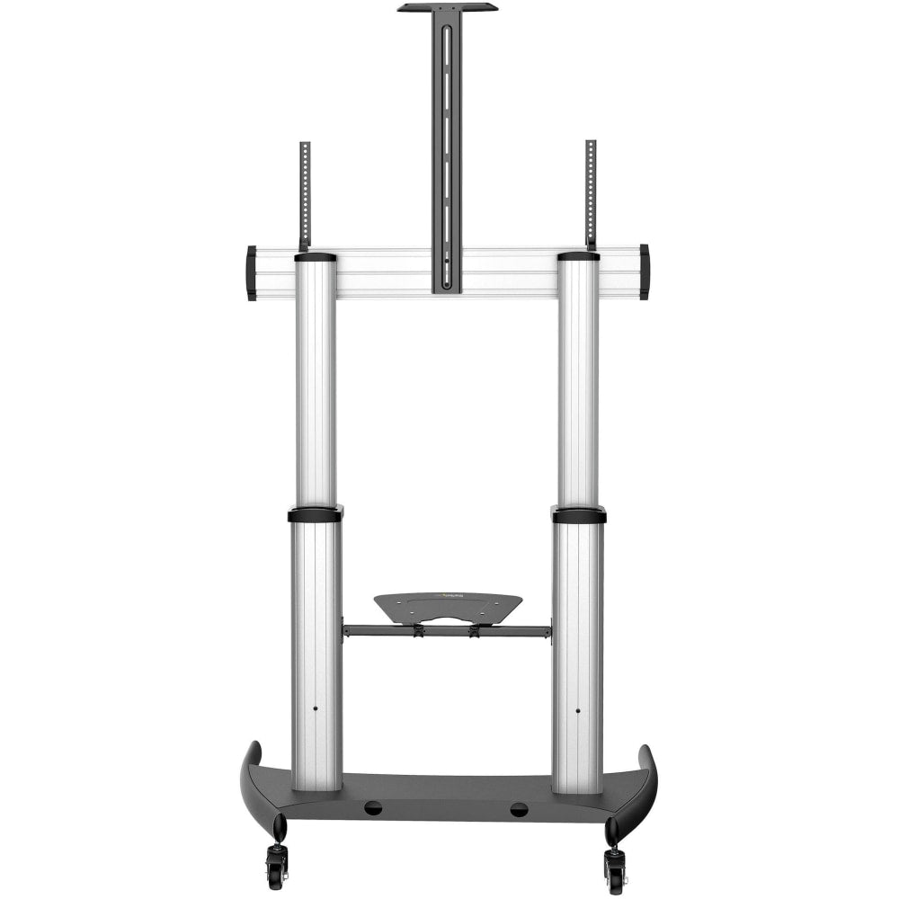 StarTech.com Mobile TV Stand, Heavy Duty TV Cart for 60-100in Display (100kg/220lb) - W/ 2 equipment shelves (STNDMTV100) - Cart - for flat panel - aluminum, steel - black, silver