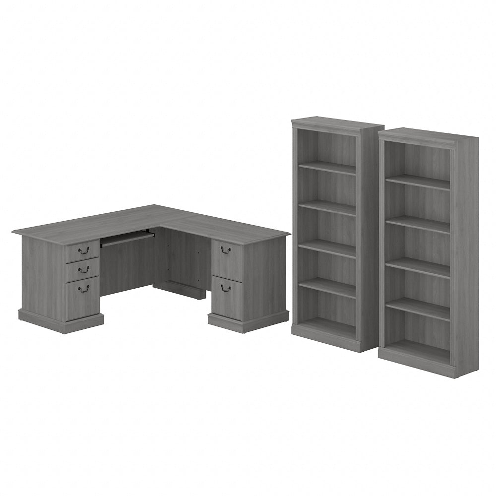 Bush Business Furniture Saratoga 66inW L-Shaped Corner Desk And Bookcase Set, Modern Gray, Standard Delivery