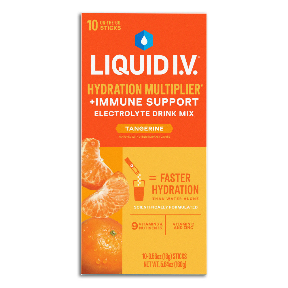 Liquid IV Hydration Multiplier+ Immune Support Drink Mix, 0.56 Fl Oz, Tangerine, Pack Of 10 Pouches