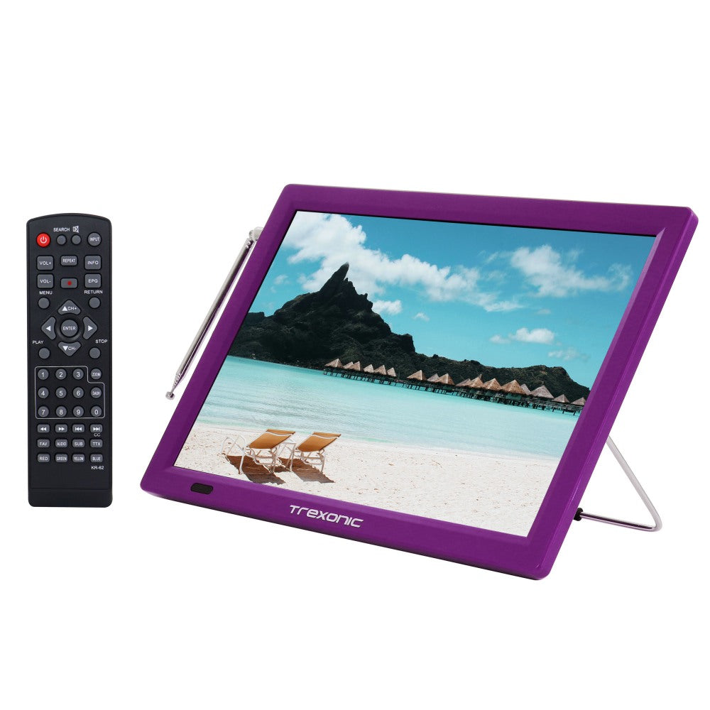 Trexonic Portable Rechargeable 14in LED TV With HDMI And Built-In Digital Tuner, Purple, 995115780M