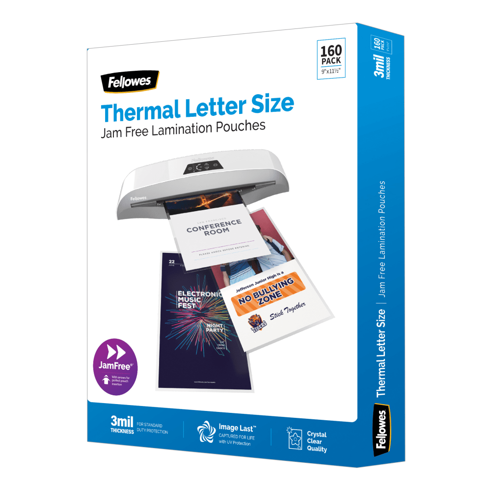 Fellowes ImageLast UV Thermal Laminating Pouches, Letter Size, 9in x 11-1/2in, 3 Mil, Clear, Pack of 160 Pouches