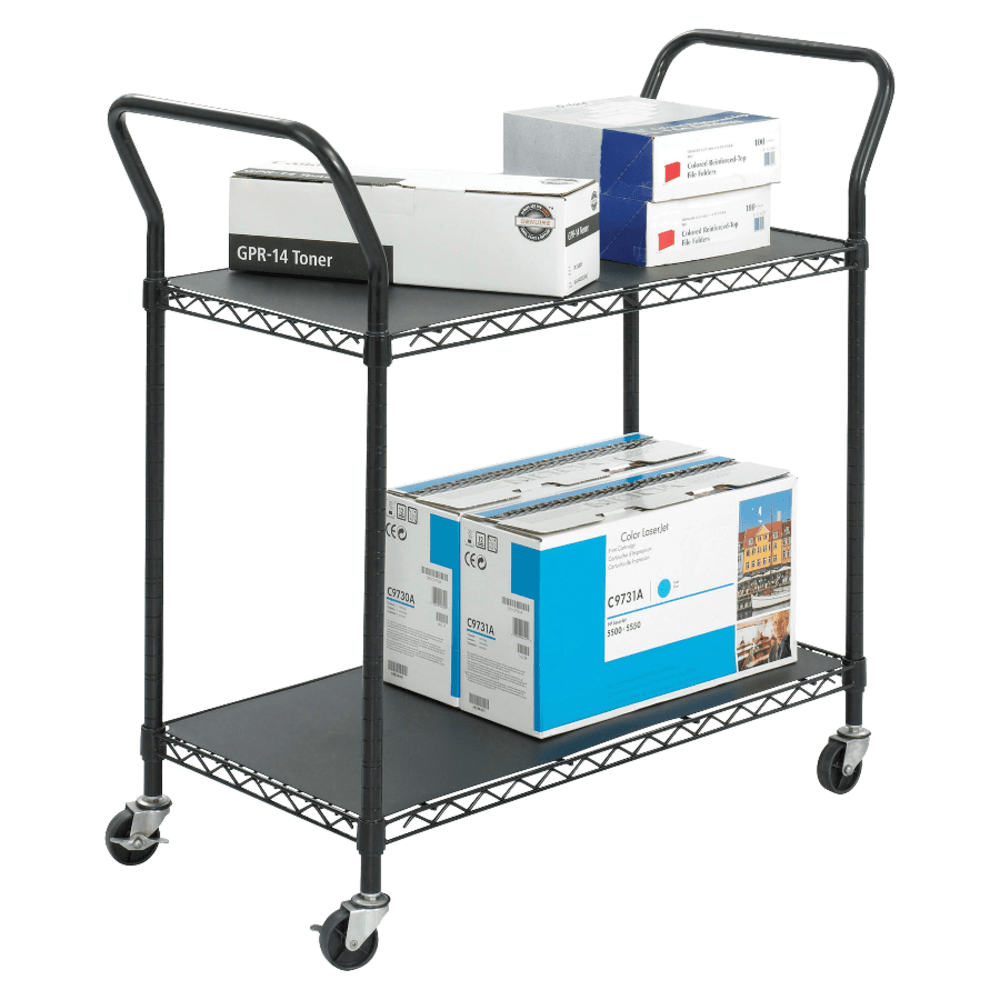 Safco Wire Utility Cart, 2 Shelves, 40 1/2inH x 43 3/4inW x 19 1/2inD, Black