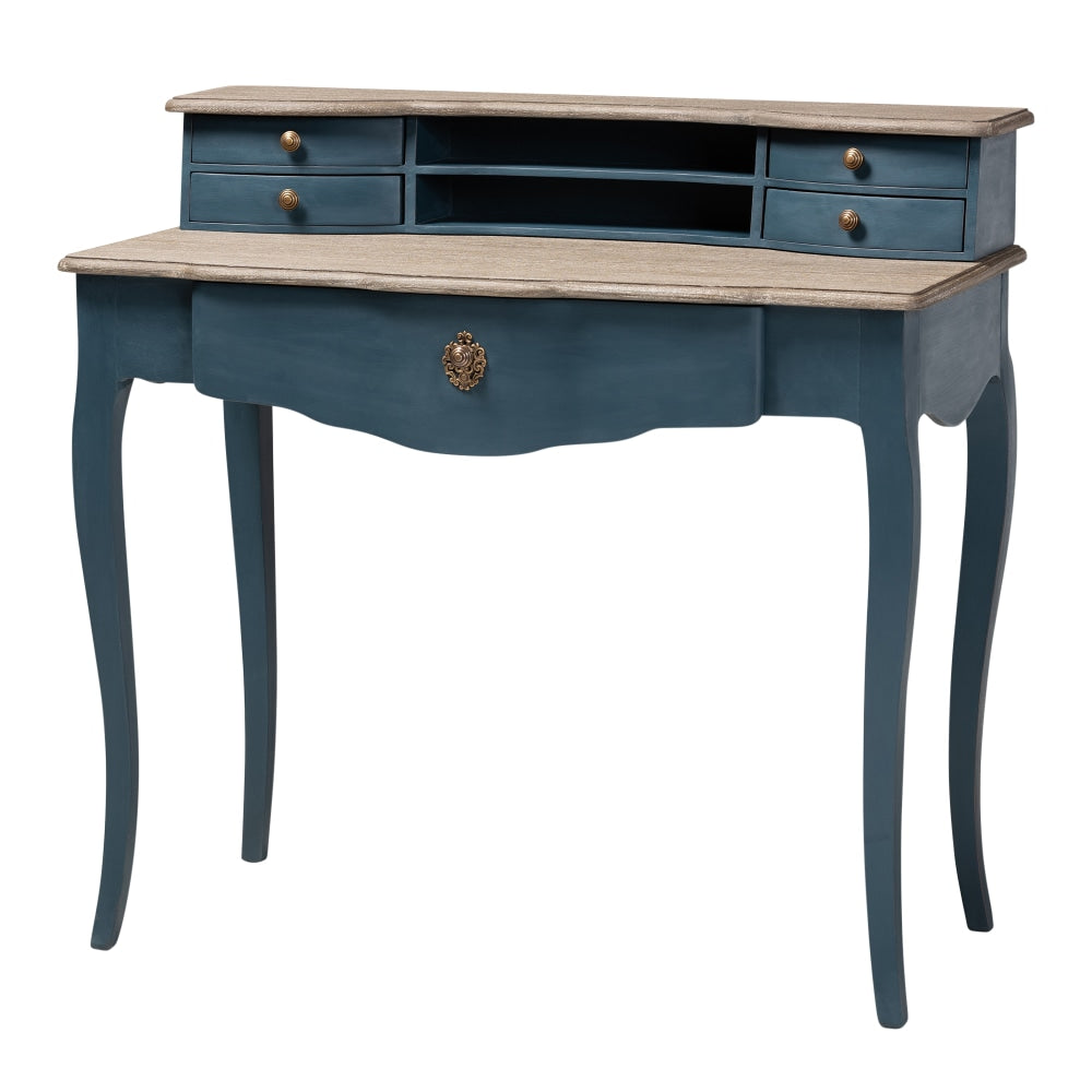 Baxton Studio 40inW Traditional Writing Desk, Blue/Oak