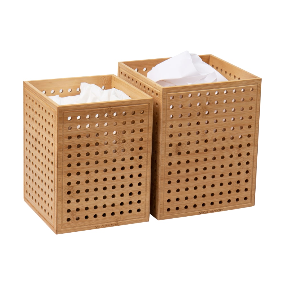 Mind Reader Trash Can Waste Paper Basket Rayon from Bamboo, 10inH x 8inW x 8inL, Brown, 2-Piece