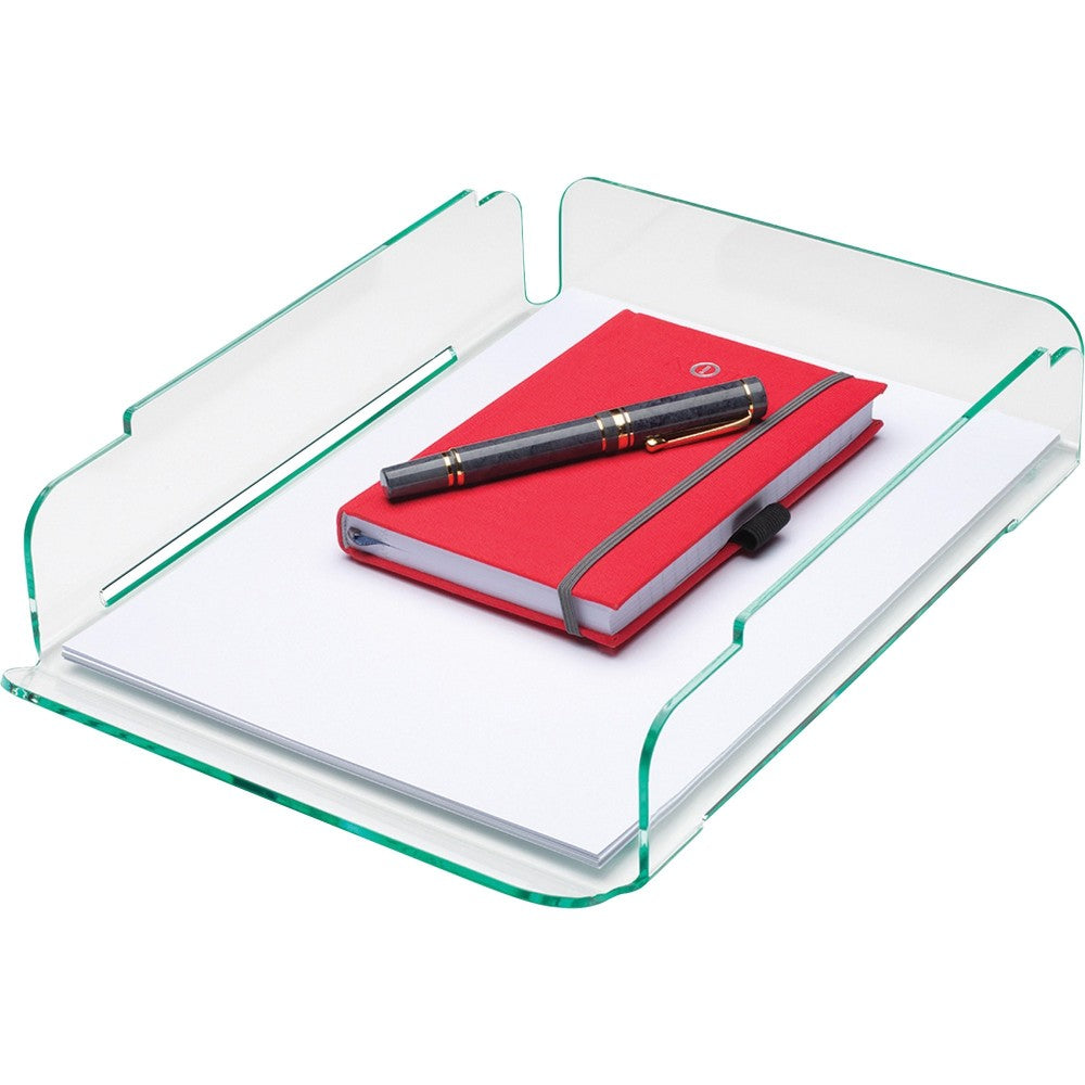 Lorell Acrylic Single Stacking Letter Tray, For * 1/2in x 11in Use, Clear/Green Edge