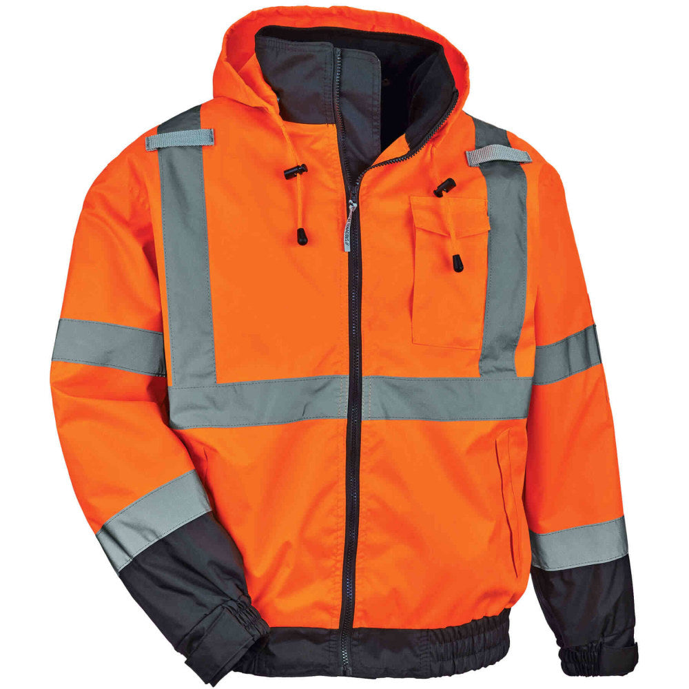 Ergodyne GloWear 8379 Type R Class 3 High-Visibility Fleece-Lined Thermal Bomber Jacket, Small, Orange