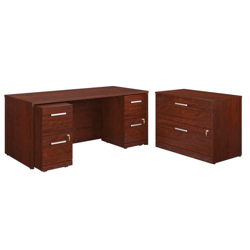 Sauder Affirm Collection Executive Desk With Two 2-Drawer Mobile Pedestal Files And Lateral File, 72inW x 30inD, Classic Cherry