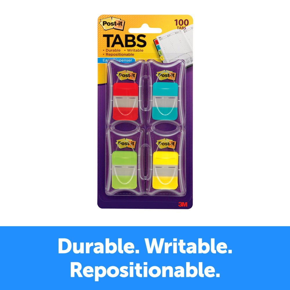 Post-it Notes Durable Filing Tabs, 1in, Assorted Colors, 25 Flags Per Pad, Pack of 4