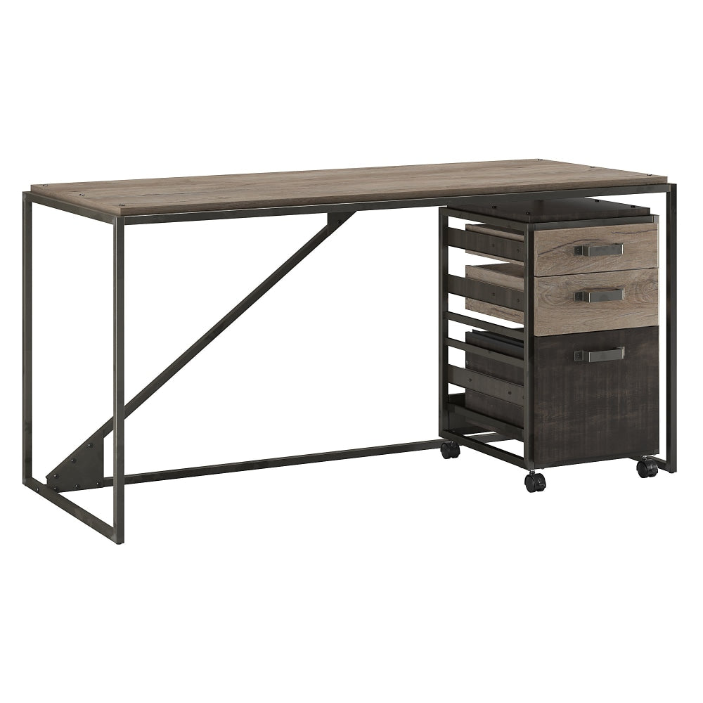 Bush Furniture Refinery Industrial 62inW Computer Desk With 3 Drawer Mobile File Cabinet, Rustic Gray/Charred Wood, Standard Delivery