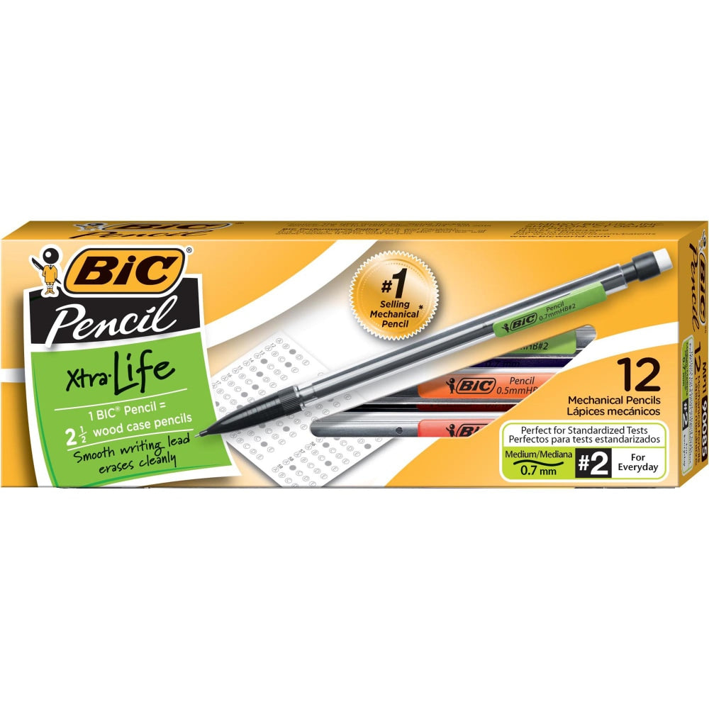 BIC Mechanical Pencils, Xtra Life, 0.7 mm, Black Barrel, Pack Of 12