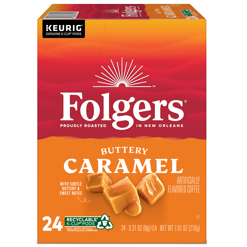 Folgers Keurig Single Serve K-Cup Pods, Caramel Drizzle, Carton Of 24